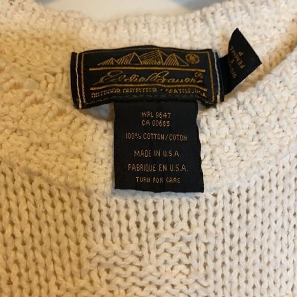 Eddie Bauer | Vintage Round Knit Pullover Textured Short Sleeve Cream Sweater S - Picture 8 of 10